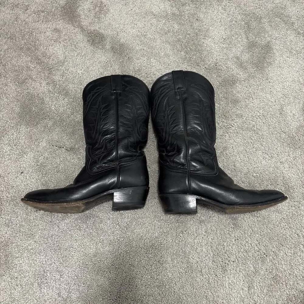 Vintage Men Tony Lama Pointed Toe Black Leather Cowboy Western Boots Size 10.5 D